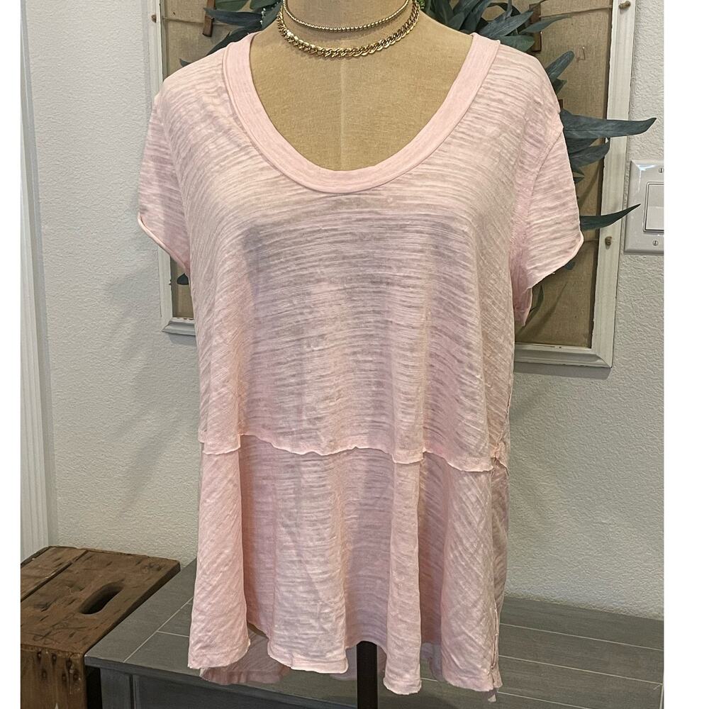 FREE PEOPLE We the Free Pink Tunic V-Neck Cap Sleeve Tee T-shirt M